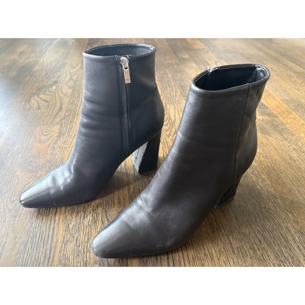 Marc Fisher LTD Black Leather Pointed Toe Block Heel Ankle Boots Womens 10M